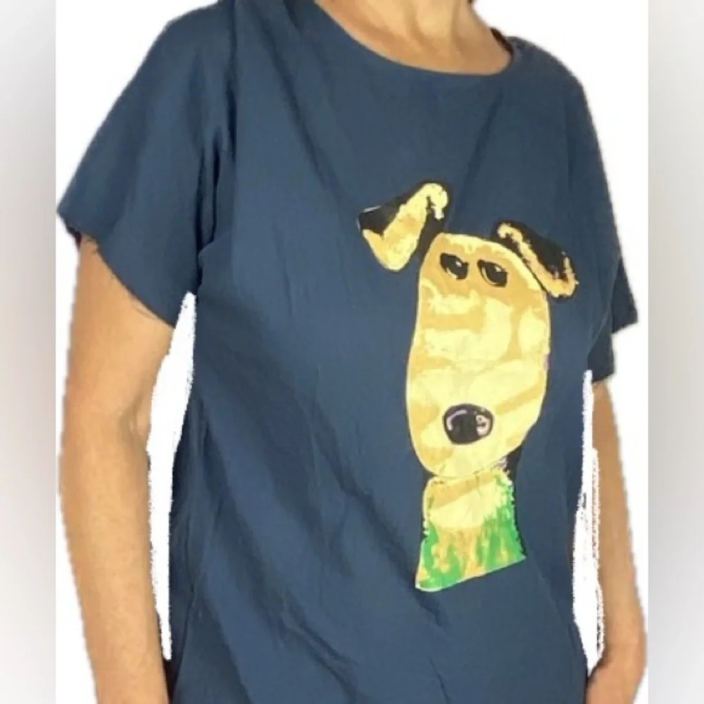 NWOT Cotton Dog scrub shirt puppy cartoon dog graphic raw hem sleeves popover